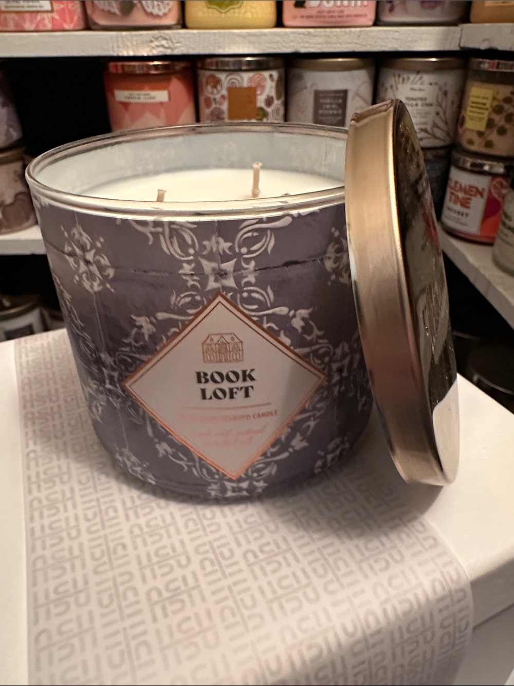 Bath & Body Works Gray & Gold Book Loft 3-Wick Decorative Candle